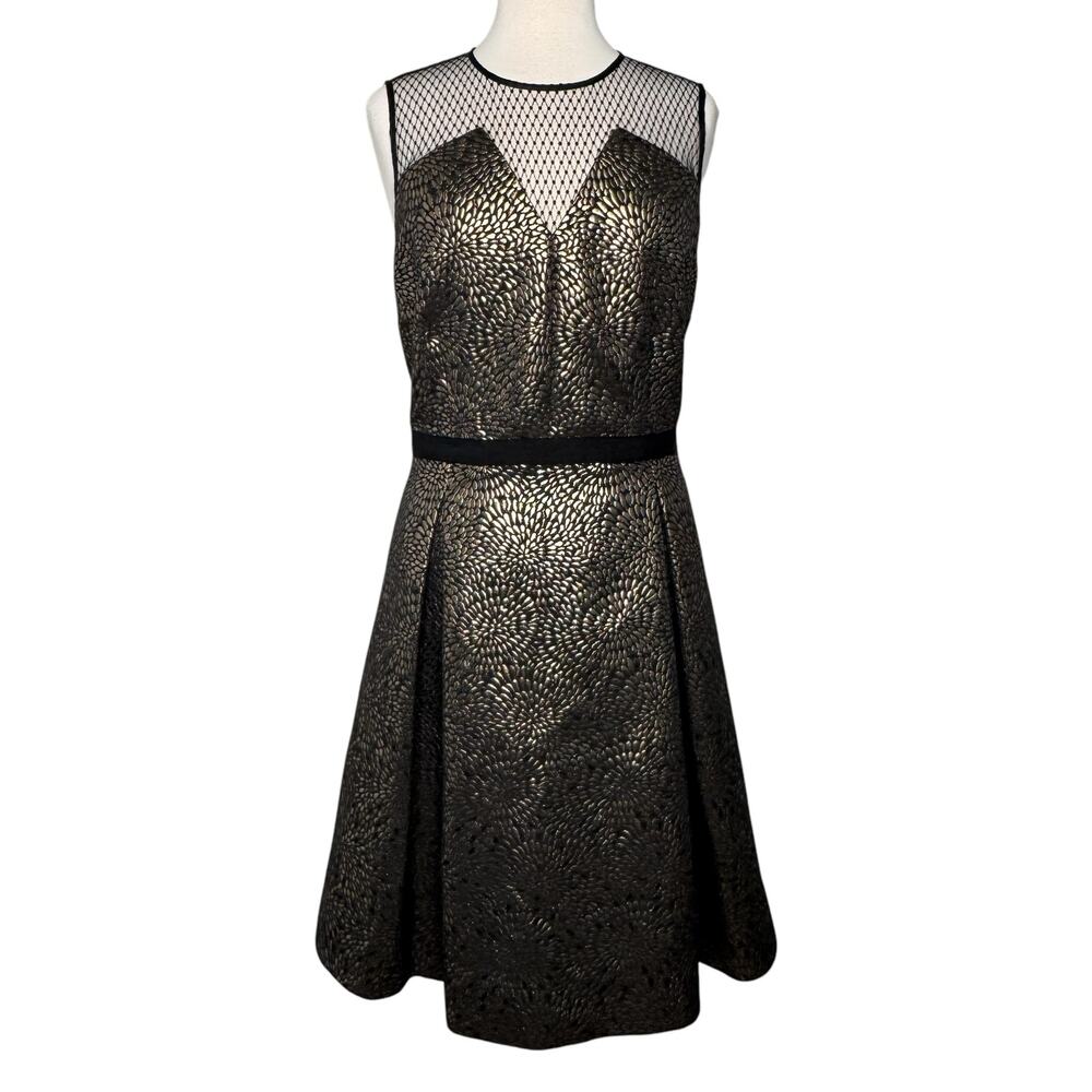 Draper James for Net-a-Porter Kara Dress 14 Gold Black Pleated Cocktail (NWT!)